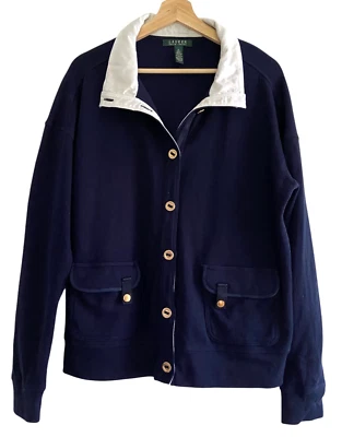 Chaqueta tejida de algodón azul marino Lauren Ralph Lauren talla XL botones dorados náutica preppy Foto 1 de 4