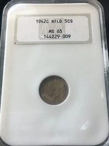 1942c  NGC Graded Newfoundland,  Silver ¢5 Cent, **MS-65** #009 - Picture 1 of 8