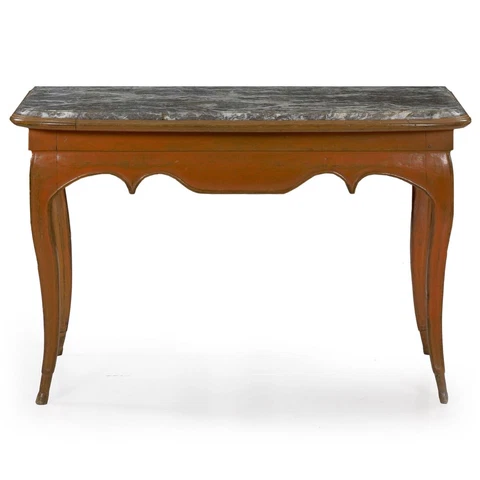 Louis XV Style Painted Console Table with Gray Marble Top, 19th Century Cover