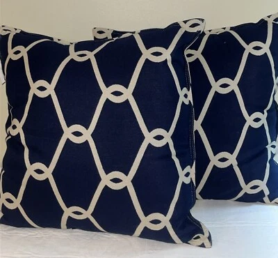 Lot Of 2 Williams Sonoma Home Nautical Pillows-   22" blue & Tan - Изображение 1 из 4