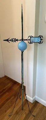 Espectacular, era de 1800, vidrio artístico azul, veleta, varilla de aligeramiento de cobre Foto 1 de 4