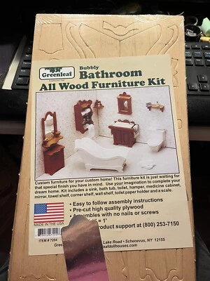 GREENLEAF ВСЕ ДЕРЕВО КУКОЛЬНЫЙ ДОМ МЕБЕЛЬ НАБОР, #7204, ПУЗЫРЧАТАЯ ВАННАЯ КОМНАТА, НОВЫЙ - Изображение 1 из 3