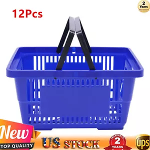 Shopping Baskets with Handles Plastic Shopping Totes Set of 12 Blue Handheld - Picture 1 of 14