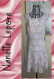 NANETTE LEPORE “Bella Donna” Pink Lace Covered Dress-Flared Skirt-Cap Sleeves-2 - Picture 1 of 7