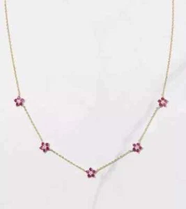 4Ct Round Cut Lab Created Red Ruby Flower Chain Necklace 14K Yellow Gold Plated - Picture 1 of 5