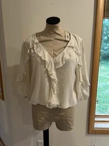 New!!! Max Studio Women's Ruffle Blouse Ivory Size S - Picture 1 of 4