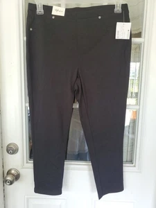 NUEVO CON ETIQUETAS NEW STYLE & CO Pantalones capri cómodos lisos todo negro para mujer talla OX - Imagen 1 de 7