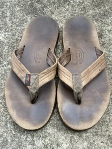 Men’s Rainbow Sandals brown leather single layer arch flip flops Large 9.5-10.5 - Picture 1 of 19