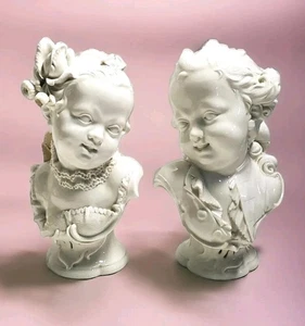 Antique Nymphenburg Blanc de Chine Bust Porcelain Laughing Boy & Girl Sculpture - Picture 1 of 16