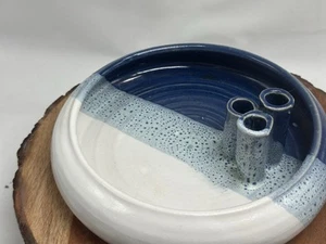 Vintage Knappen Keramik Kalifornien Blume Frosch Ikebana signiert gestreifte Glasur - Bild 1 von 6