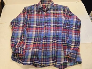 St. Croix 100% Linen Long Sleeve Button Up Shirt Men M MultiPlaid Made In Italy - Picture 1 of 4
