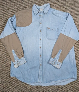Columbia Hemd Herren L/XL Denim Schießen Jagd Knopf Sonne Distressed Punkte - Bild 1 von 13