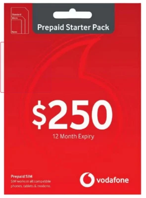 Vodafone $250 Prepaid SIM Card◉200GB Data◉Unlimited Calls◉Startup Pack◉12 months - Image 1 of 3