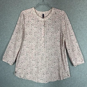 NYDJ Blouse Womens Large Pink Floral Print 3/4 Sleeve Pullover Top Lightweight - Picture 1 of 9