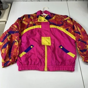 VTG 80s 90s Jacket Womens Sz 10/12 Colorful Neon Retro Windbreaker Track Jacket - Picture 1 of 14