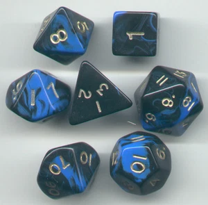 RPG Dice Set of 7 - Oblivion Blue D4 D6 D8 D10 D12 D20 D00-90 - Picture 1 of 1