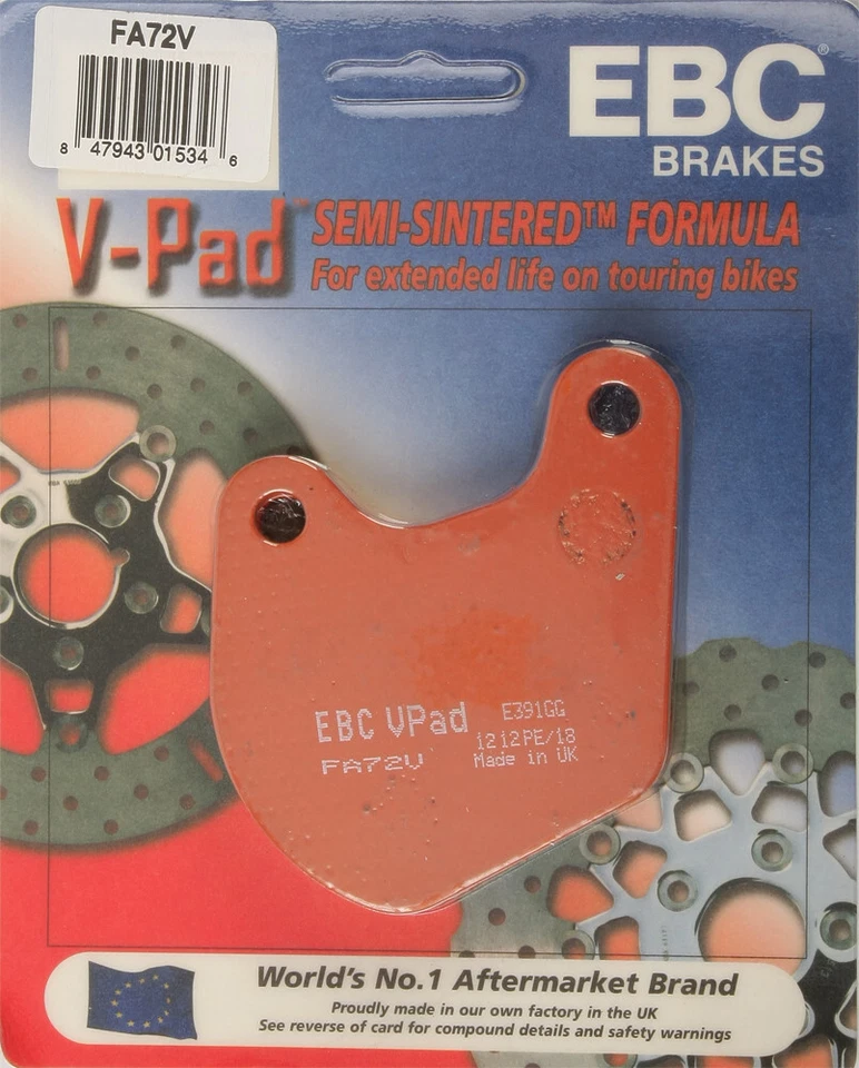 EBC 1979-1983 XLS1000 1000 Roadster Harley Davidson BRAKE PADS FA72V SEMI-SINTER - Image 1 of 1