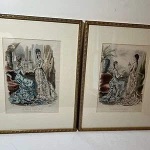 2 antichi originali francesi 15x19 incorniciati LA MODE ILLUSTREE del 1800 Leroy Imp Paris - Foto 1 di 24