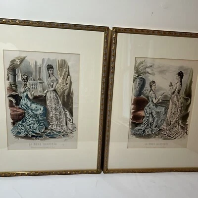 2 Antique Original French 15x19 framed  LA MODE ILLUSTREE 1800’s Leroy Imp Paris - Image 1 of 4