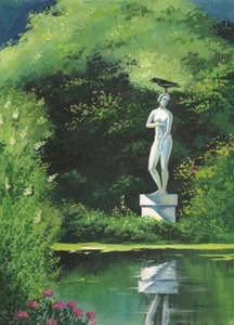 IMPRESIÓN ACEO DE PINTURA RYTA CUERVO ESTATUA PAISAJE PRIMAVERA Lago Flores Arte - Imagen 1 de 1