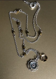 COACH Organic Double Pendant Tea Rose Crystal Charm 2 Tone Gold/Silver Necklace - Picture 1 of 13