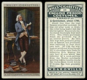A Gentleman About 1780 #36 English Period Costumes 1929 Wills Card - Picture 1 of 1