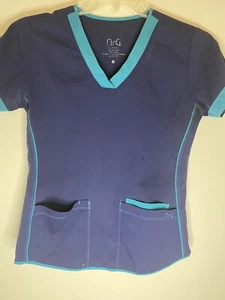 NRG by Barco Stretch medizinische Uniform Peeling Top marineblau cyan V-Ausschnitt  - Bild 1 von 7