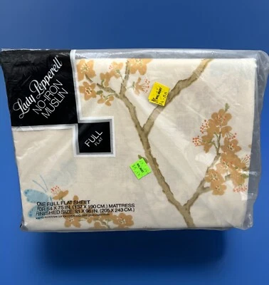 Vtg Lady Pepperell Cotton/Polyester Muslin Full Flat Sheet Butterflies Floral - Image 1 of 4