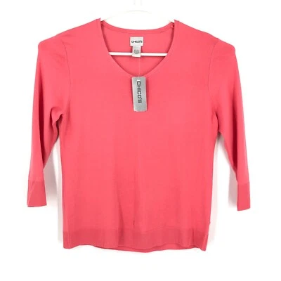 Suéter Chicos 2 Mujer Grande 12 Rojo Rosa Seda Manga 3/4 Pullover Ligero Foto 1 de 4