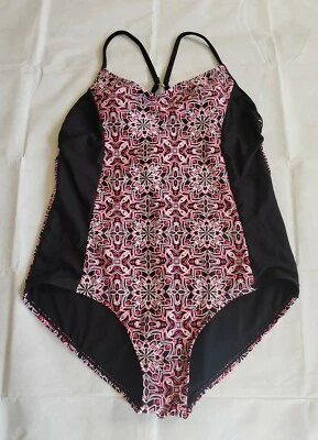 Catalina Swimsuit Women's L Strap One Piece Floral Cross Back Padded Black - Image 1 of 4