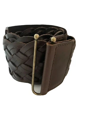 Old Navy Women’s Woven Leather Wide Waist Belt Dark Brown M/ L - Image 1 of 4