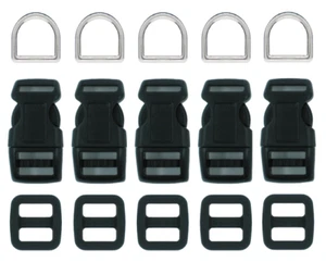 Set hardware collare per cani 1/2 pollici NERO 2, 5, 10, 25, 50, 100 fibbia-slide-Dring - Foto 1 di 5