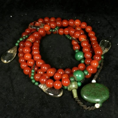 Antiguo collar de cuentas de ágata roja de la dinastía Qing cuentas budistas collar rosario Foto 1 de 4