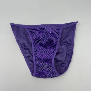 VTG Velvet String Bikini Panties Polka Dot sz M Hi Leg Cut High Purple Sz M - Picture 1 of 5