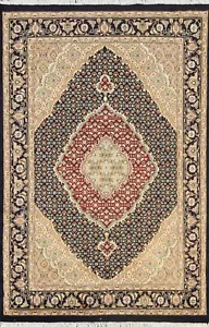 Vegetable Dye Geometric Tebriz Hand-knotted Wool/ Silk Area Rug Medallion 4'x6' - Picture 1 of 12