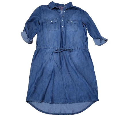 Vestido Gloria Vanderbilt Denim Por encima de la rodilla XS Cambray Manga con lengüeta enrollable Cordón Foto 1 de 4