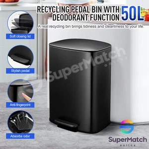 50L Pedal Recycling Bin Kitchen Rubbish Trash Garbage Waste Trash Can Dustbin - Picture 1 of 11