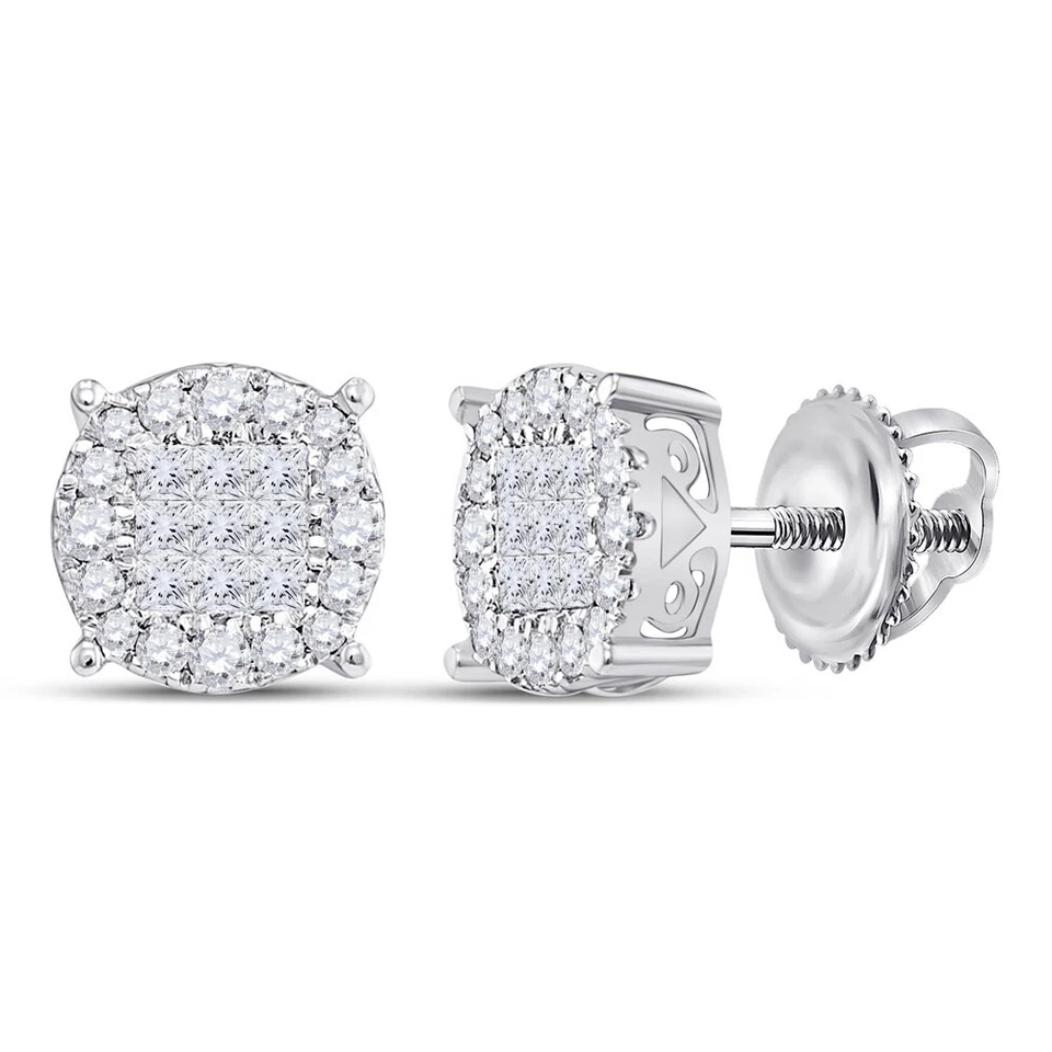 14k White Gold Womens Princess Diamond Fashion Cluster Earrings 1/4 ctw 111386 - Image 1 of 1