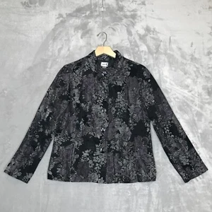 Chicos Jacket Womens Large Gray Black Purple Silver Floral Button Front Textured - Picture 1 of 12