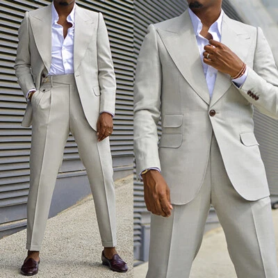 Blazer clásico con pantalones de traje liso blanco de un solo pecho con solapa de pico para hombre Foto 1 de 4