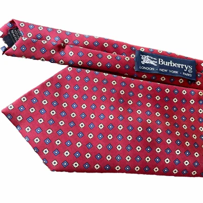 BURBERRY LONDON CORBATA HOMBRE ROJO AZUL CREMA Lunares Seda Italia 3.75"x60" AMPLIO Foto 1 de 4