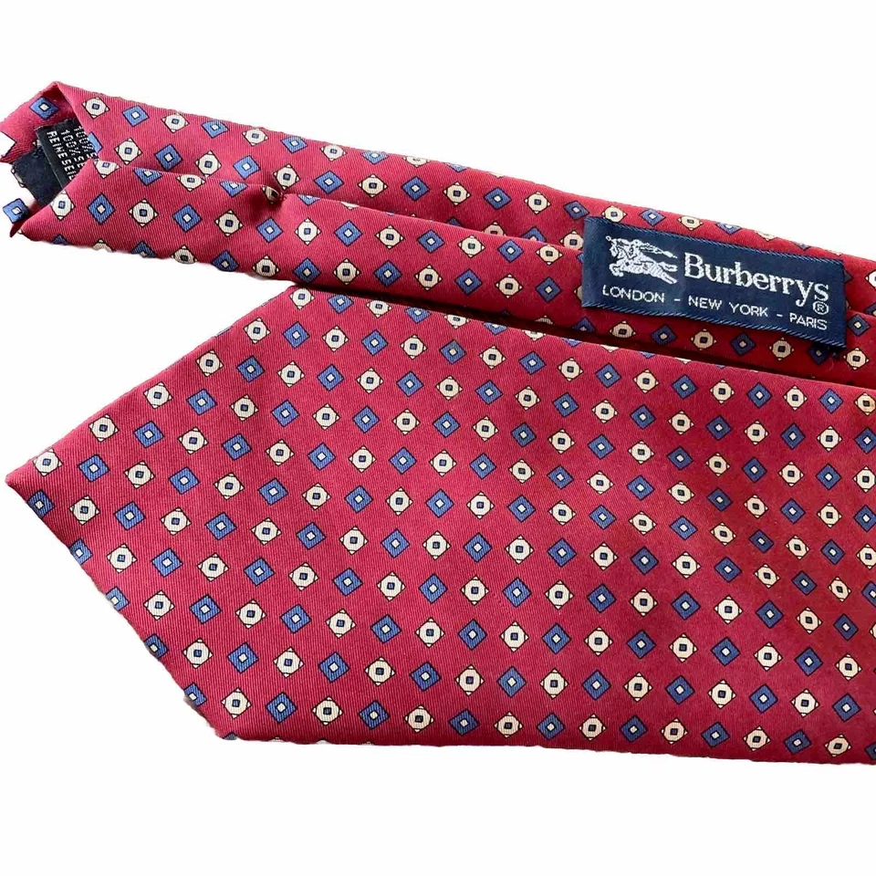 BURBERRY LONDON MEN'S TIE RED BLUE CREAM Polka Dot Silk Italy 3.75"x60" WIDE - Image 1 of 4