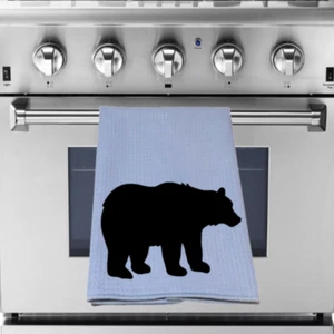 Grizzly Black Bear Dish Towel Absorbent Waffle Weave Cabin Lodge Kitchen Decor - Picture 1 of 4