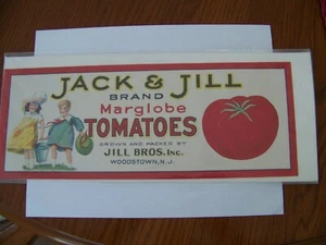Woodstown Nueva Jersey NJ Grande Etiqueta Original Tomates Jack and Jill Brothers - Imagen 1 de 1