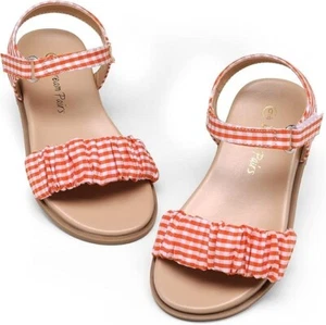 NIB DREAM PAIRS Girl's Orange Gingham Sandals Toddler Size 6 (6T) - Picture 1 of 6