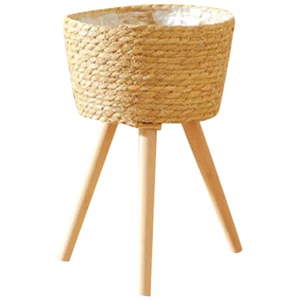Wood Woven Plant Pot on Standing Legs Household Planter Pot Basket Wood Flower - Picture 1 of 12