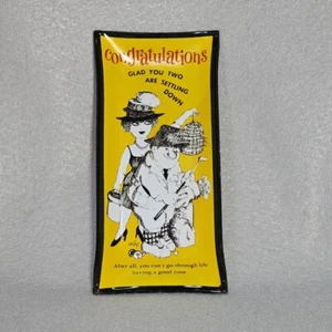 Vintage Crazy Fun 60er Jahre Houze Kunst signiert Aschenbecher GLAS Tablett rechteckig HERZLICHEN GLÜCKWUNSCH - Bild 1 von 6