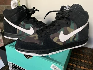 🪖NEW 2018 DS NIKE DUNK HIGH Pro SB IGUANA CAMO DENIM Green Black White Sz 11 M - Picture 1 of 10