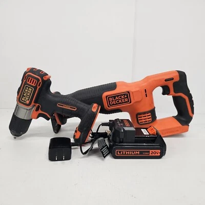 Black & Decker Drill Driver BDCDE120 Recipr Saw BDCR20 20V Set w/ 1 Batt & Charg - Image 1 of 4