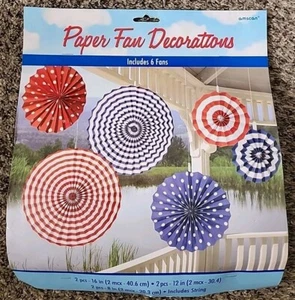 DECORAZIONI VENTILATORI DI CARTA DA GIORNO DELL'INDIPENDENZA ESTATE AMERICANA (6) forniture per feste - Foto 1 di 7